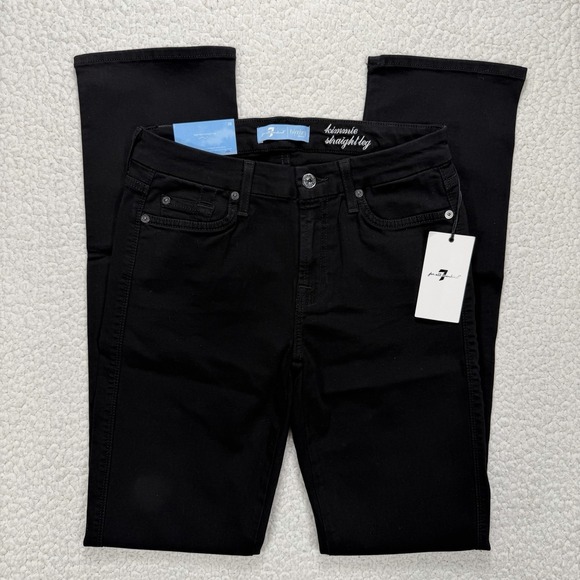 7 For All Mankind Kimmie Straight Jeans Women's 28x33 Black Luxe Boho Minimal